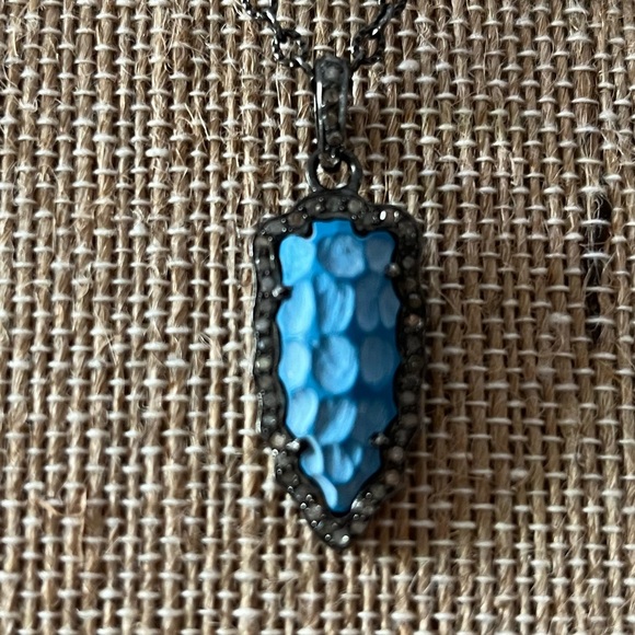 LeslieA Designs Turquoise and Diamond Arrowhead Necklace